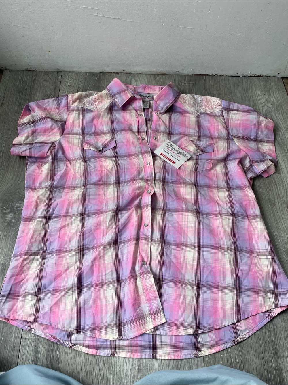 Wrangler Pink Lavender Plaid Button-Down Western Shirt